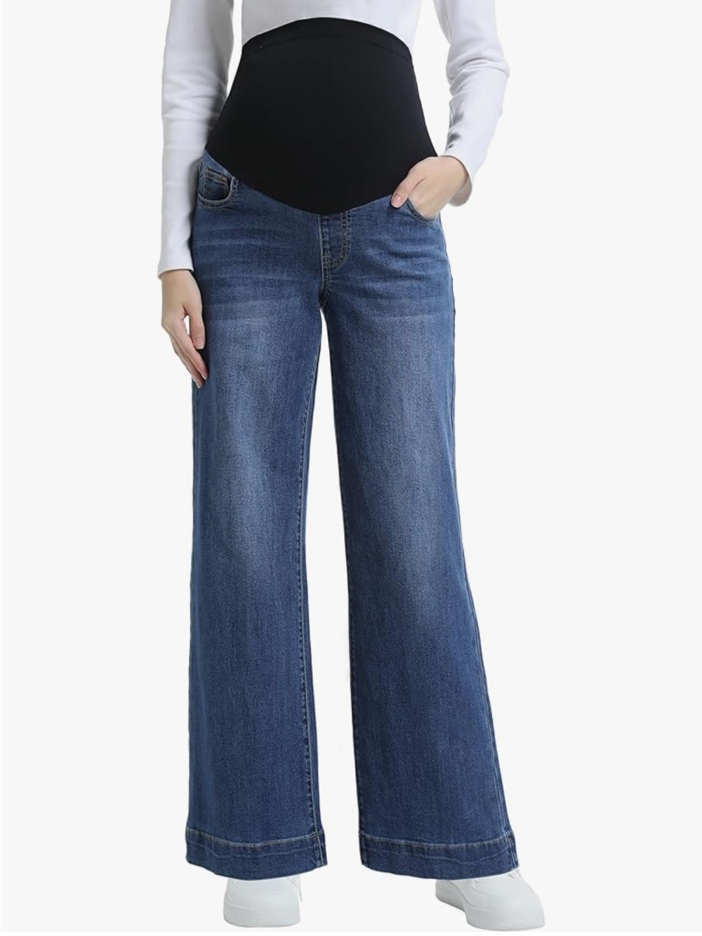 Maternity Wide-Leg Jeans with Black Belly Panel - Blue